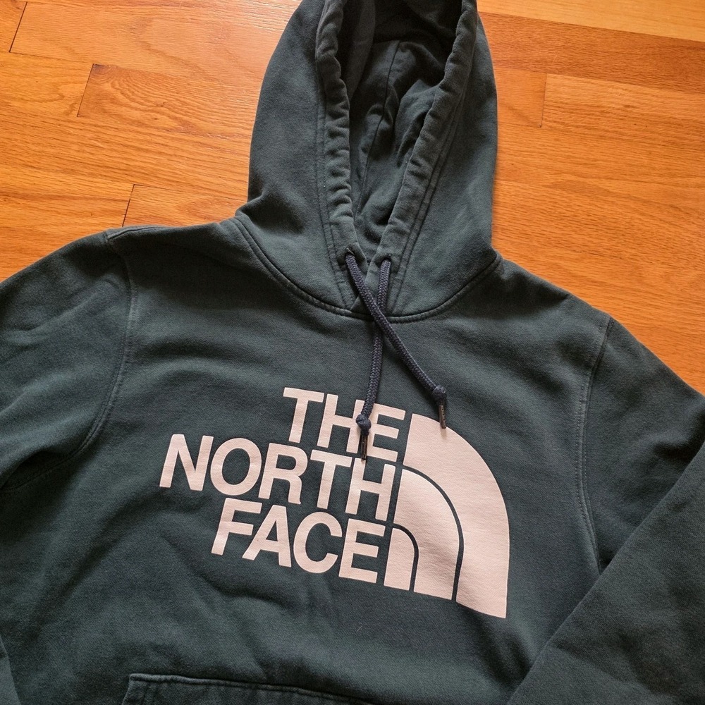The North Face Hoodie Mens Size Small Green With White Print Comfort Basic - Picture 2 of 10